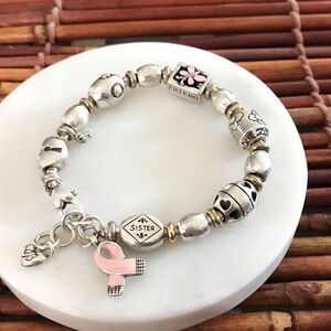 Brighton Silver and Pink Breast Cancer Awareness Charm Bracelet